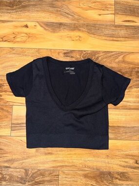 Garage Black Deep V-Neck Cropped Knit Top